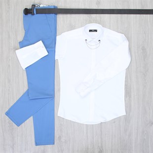 Beyaz Gömlek Mavi Pantolon Kemer Kombini