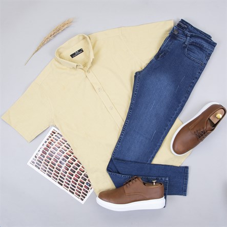 Sarı Kısa Kol Gömlek Pantolon Ayakkabı
