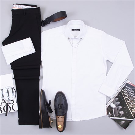 Siyah Kumaş Pantolon Beyaz Gömlek Ayakkabı Kombin