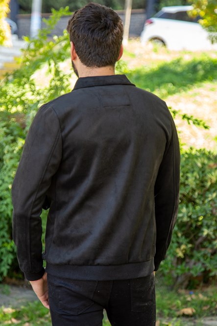 Slim fit fermuarlı siyah süet ceket