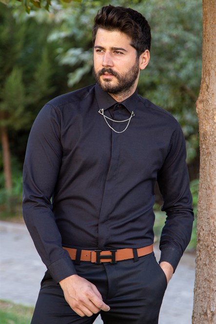 Slim fit siyah klasik gömlek